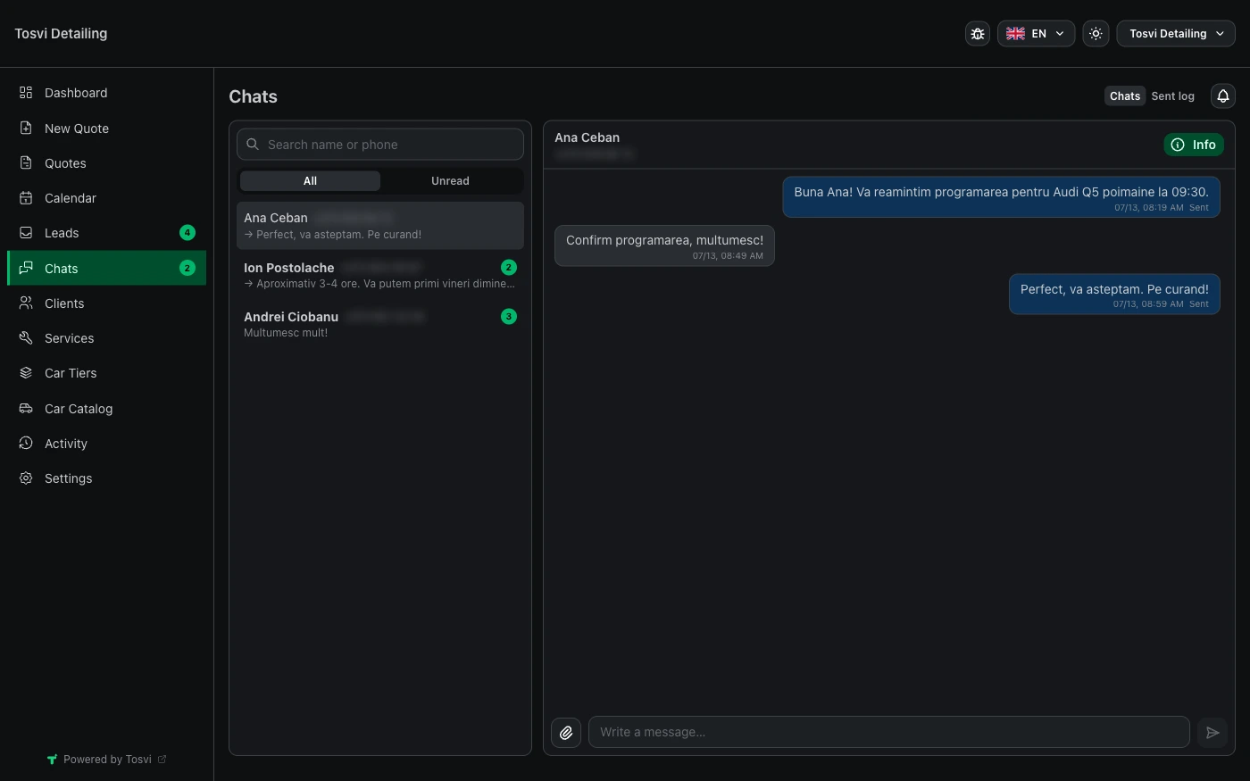 Client chat, QR connect and automated reminders