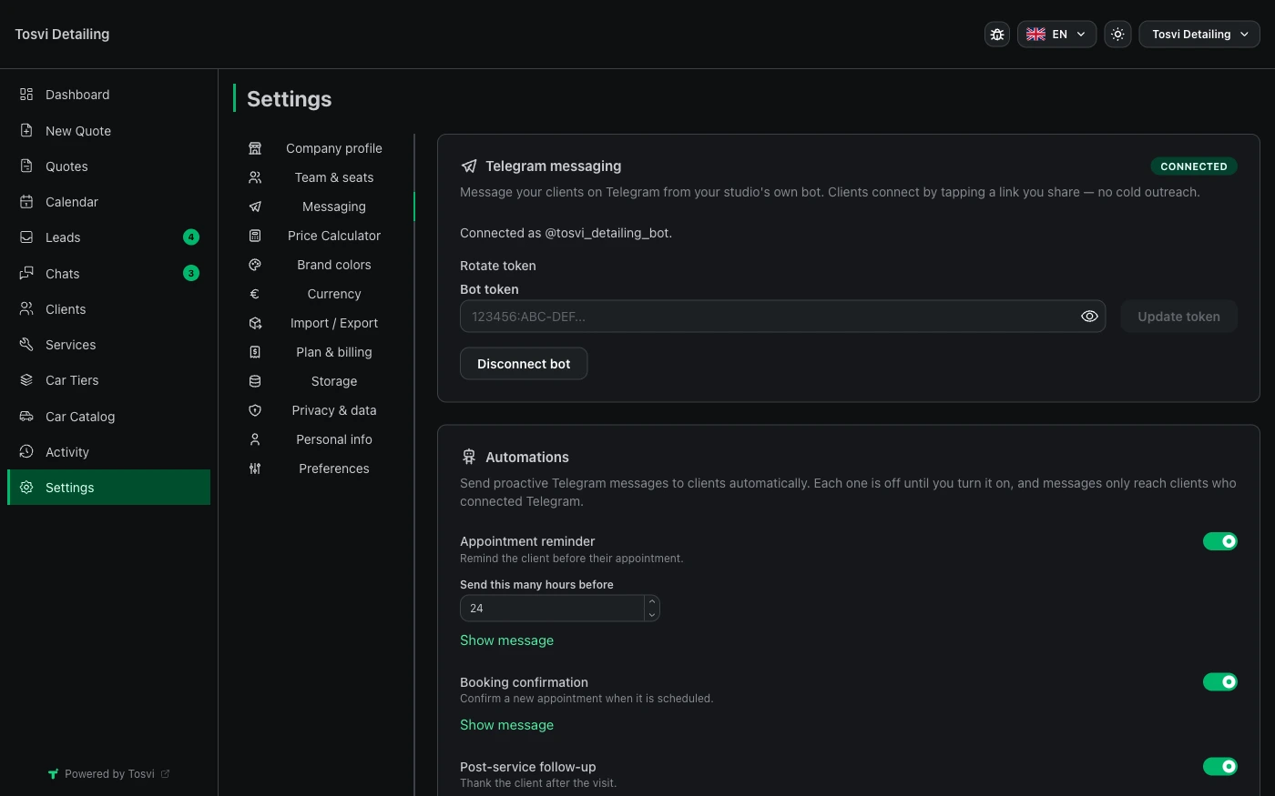 Automated reminders, sent for you, on schedule